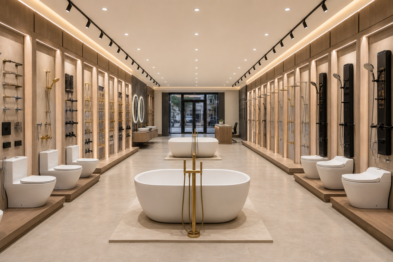 AI concept of a complete bathware showroom display range