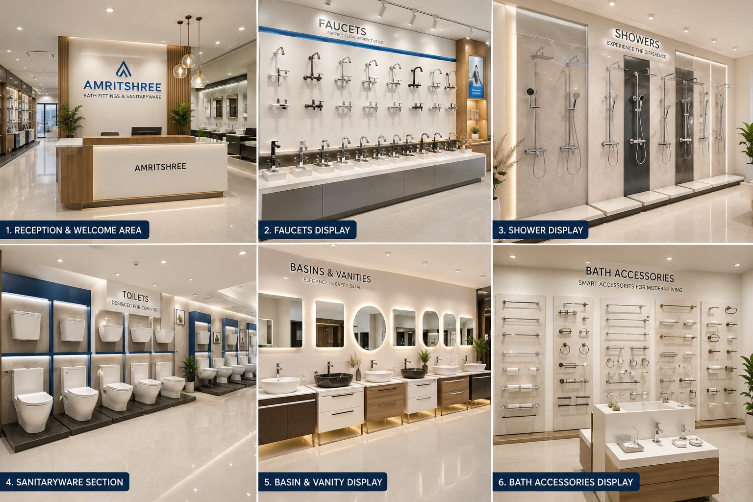 AI concept of a light showroom with product display zones